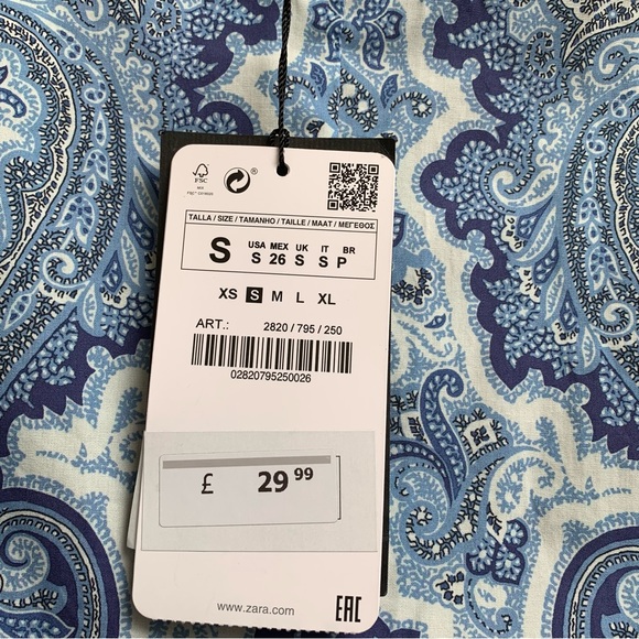 Zara woman blue paisley kaftan dress size small NEW - Picture 7 of 13